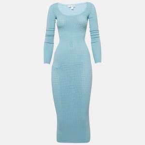 Alaia Blue Stretch Knit Bodycon Midi Dress S