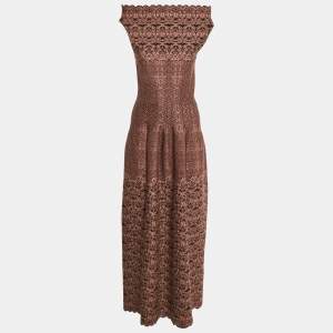 Alaia Black/Pink Floral Jacquard Knit Gown M