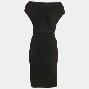 Alaia Black Rib Knit Off-Shoulder Mini Dress M