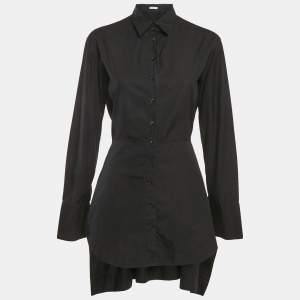Alaia Black Cotton Long Sleeve Shirt Dress L