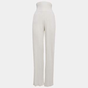 Alaia White Stretch Rib Knit Palazzo Pants XS