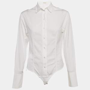 Pre Owned Alaia White Cotton Shirt Style Bodysuit S