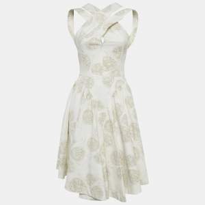Pre Owned Alaia Off-White Printed Cotton Sleeveless Knee-Length Dress M