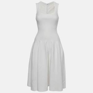 Pre Owned Alaia White White Textured Knit Sleeveless Flared Knee Length Dress S  