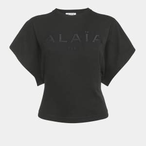 Alaia Black Logo Embroidered Cotton Crew Neck T-Shirt S