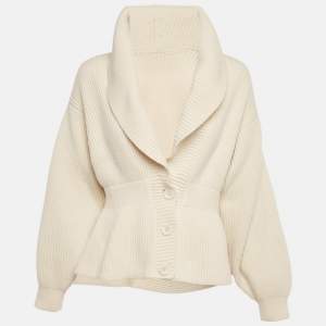 Pre Owned Alaia Cream Wool Peplum Cardigan M