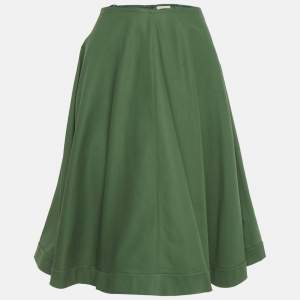 Pre Owned Alaia Green Textured Cotton Flared Short Skirt M