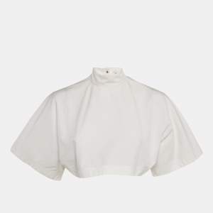 Pre Owned Alaia White Poplin High-Neck Crop Top S