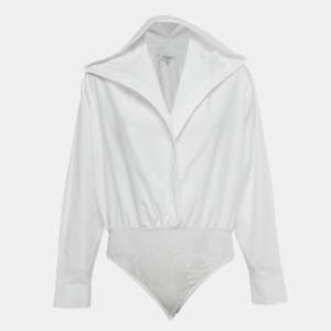 Pre Owned Alaia White Cotton Hooded Wrap Bodysuit Top S