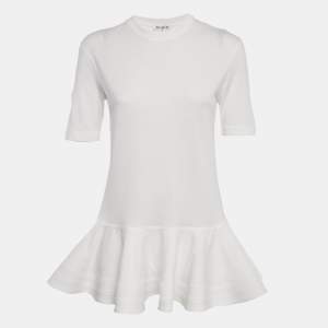Pre Owned Alaia White Cotton Crew Neck Peplum T-Shirt S