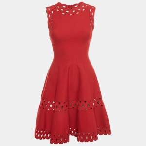 Pre Owned Alaia Light Red Stretch Knit Cut-Out Mini Dress S