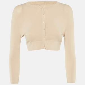Pre Owned Alaia Beige Jersey Button Front Cropped Cardigan M