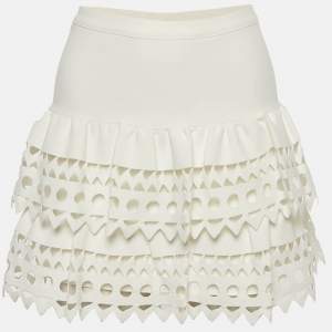 Pre Owned Alaia White Eyelet Knit Mini Skirt S 
