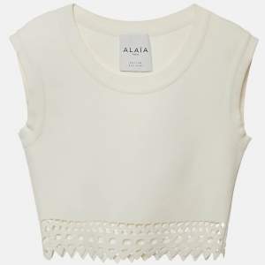Pre Owned Alaia White Stretch Knit Cut-Out Crop S