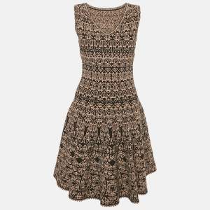 Pre Owned Alaia Black /Beige Jacquard Knit Mini Dress M