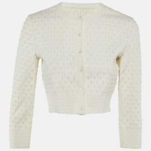 Pre Owned Alaia Ivory Dotted Jacquard Button Front Bolero M 
