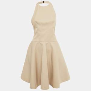 Pre Owned Alaia Beige Gabardine Halter Neck Mini Dress S