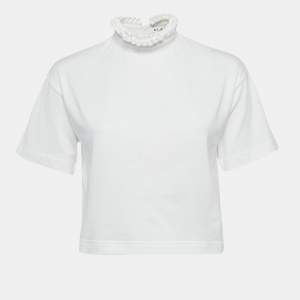 Pre Owned Alaia White Cotton Jersey Cropped T-Shirt XS
