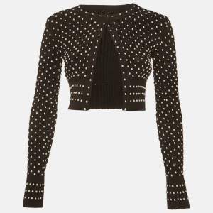 Pre Owned Alaia Black Polka Dots Rib Knit Crop Cardigan S