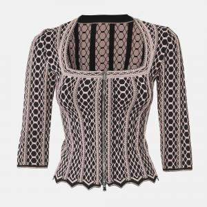 مملوكة مسبقًا Alaia Black/Pink Vienne Pattern Stretch Knit Top S