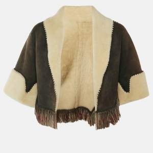 مملوكة مسبقًا Alaia Brown/Black Shearling Fringed Cropped Jacket M