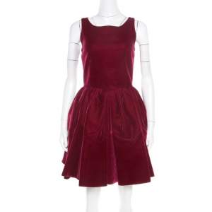 Alaia Burgundy Velvet Sleeveless Gathered Dress M
