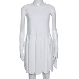 فستان علايا تفاصيل حافة متعرج طية تريكو ستريتش أبيض M