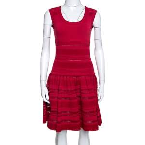 فستان علايا واسع ومكسم تريكو Pointelle منقوش أحمر داكن M