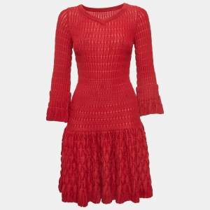 فستان سكيتر علايا صوف أحمر شينيل بأكمام طويلة M