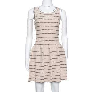 Pre Owned Alaia Beige & Brown Dotted Knit Fit & Flare Dress S