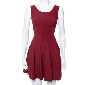 Pre Owned Alaia Burgundy Knit Sleeveless Skater Dress S