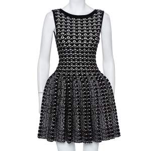 Pre Owned Alaia Monochrome Chunky Knit Sleeveless Skater Dress M