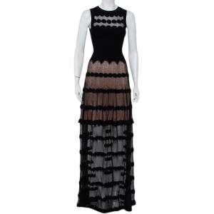 Alaia Black Perforated Knit Sleeveless Maxi Dress S
