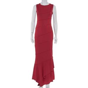 Alaia Burgundy Knit Paneled Sleeveless Maxi Dress L