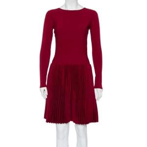 Pre Owned Alaia Burgundy Wool Pleated Mini Dress L