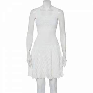 Alaia White Structured Knit Scalloped Detail Mini Dress S