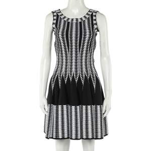Pre Owned Alaia Black Geometric Pattern Jacquard Knit Fit & Flare Mini Dress M