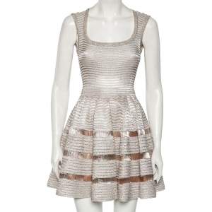 Alaia Silver Lurex Knit Flared Mini Dress M