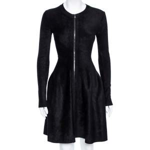 Pre Owned Alaia Black Blush Velvet Zip Front Flared Dress S 