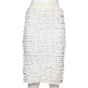Alaia White Lurex Knit Ruffled Skirt XS