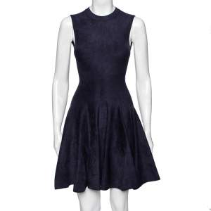Alaia Navy Blue Felt Knit Sleeveless Flared Dress S