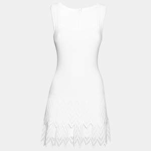 Pre Owned Alaia White Knit Tiered Square Neck Dress M