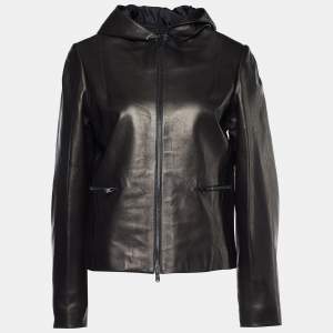 Alaia Brown Leather Zip Front Hooded Jacket M