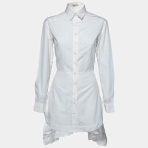 Pre Owned Alaia White Cotton Eyelet Tail Button Front Blouse M