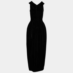 Alaia Black Lamé Velvet Collared Maxi Dress M