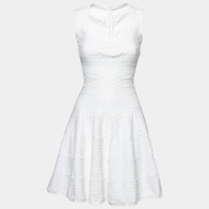 Alaia White Patterned Knit Sleeveless Dress M