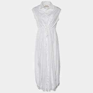 Alaia White Cotton Waist Tie Detail Maxi Dress L