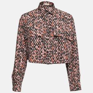 Alaia Multicolor Printed Silk Cropped Shirt M  