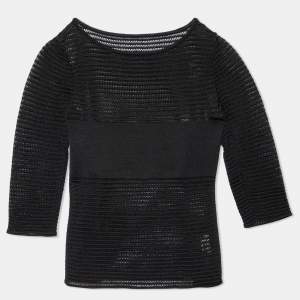 Alaia Black Crochet Knit Elasticized Waist Top M