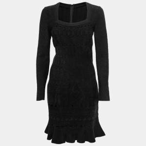 Alaia Black Textured Knit Flared Dress L